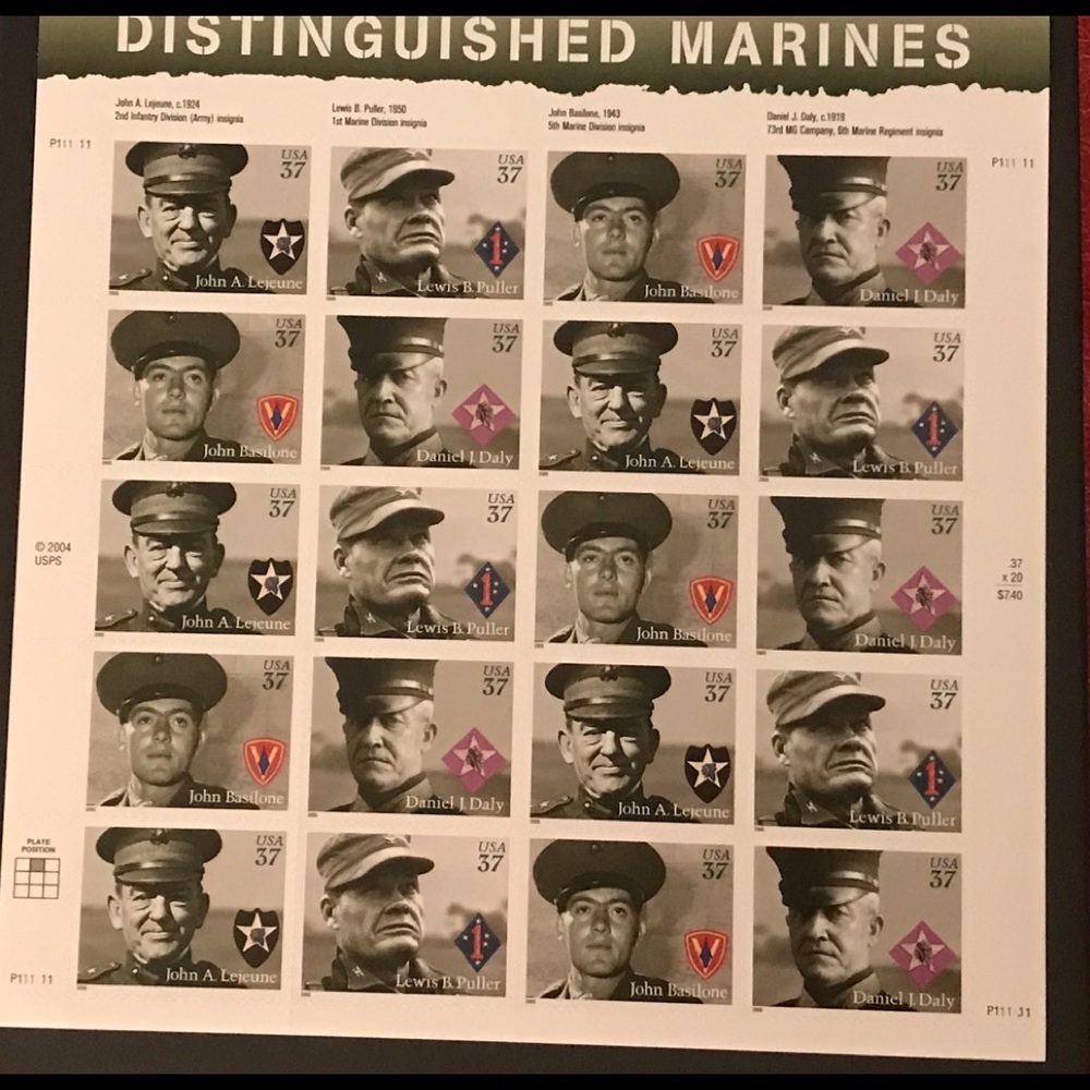 2005 Distinguished Marines 37 Cent Sheet of 20 Stamps Scott 3961-64 By USPS